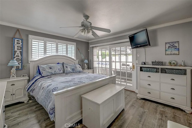 3067 Trinity Dr, Costa Mesa, CA 92626 - bedroom featuring wood finished floors, access to exterior, and ornamental molding