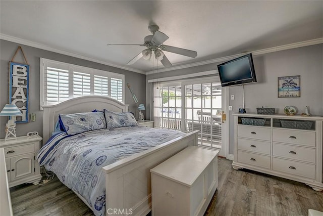 3067 Trinity Dr, Costa Mesa, CA 92626 - bedroom featuring wood finished floors, crown molding, and access to outside