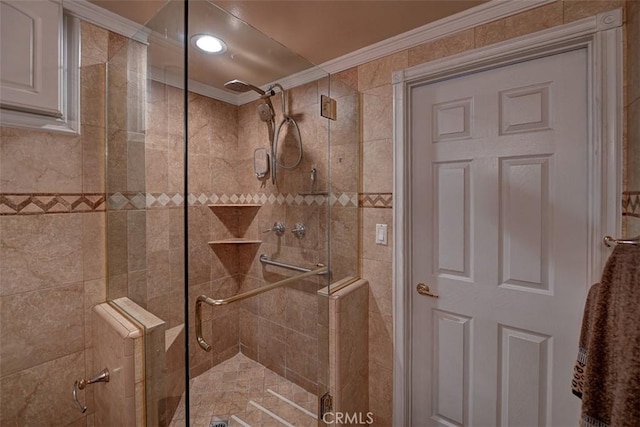 3067 Trinity Dr, Costa Mesa, CA 92626 - bathroom featuring a stall shower and ornamental molding
