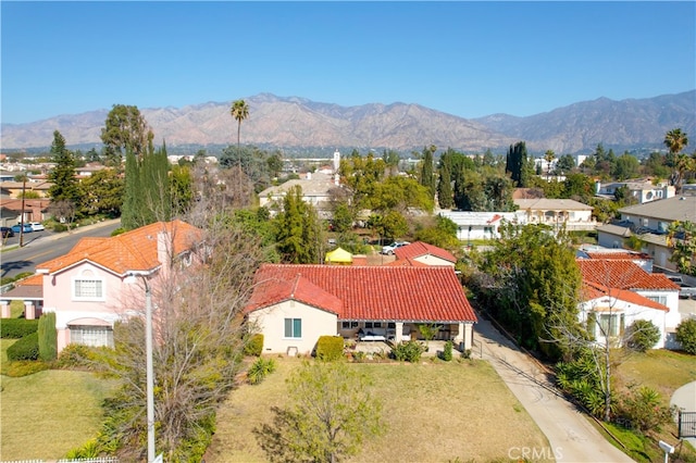 aerial view featuring a residential view and a mountain view