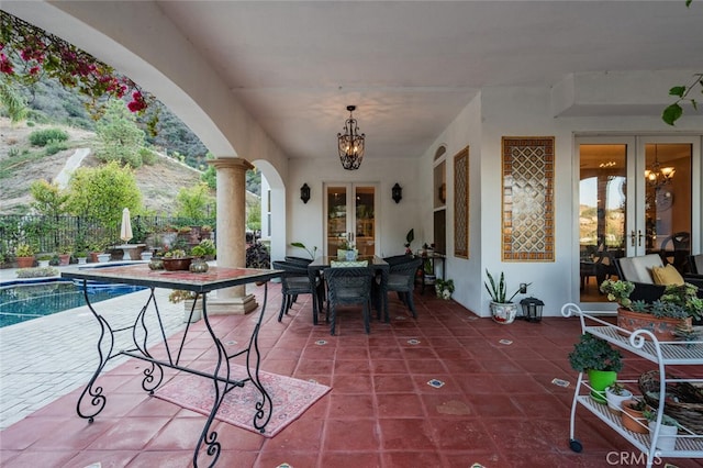 27 Round Up Rd, Bell Canyon, CA 91307 - view of patio / terrace with french doors, outdoor dining space, and fence