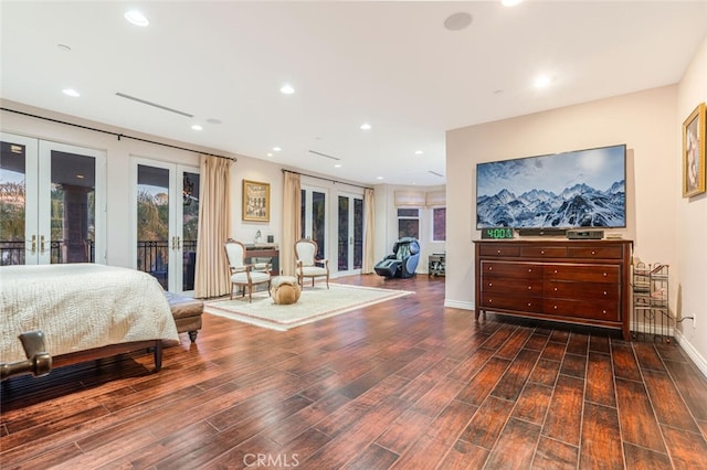 27 Round Up Rd, Bell Canyon, CA 91307 - bedroom featuring french doors, access to exterior, wood finished floors, recessed lighting, and baseboards
