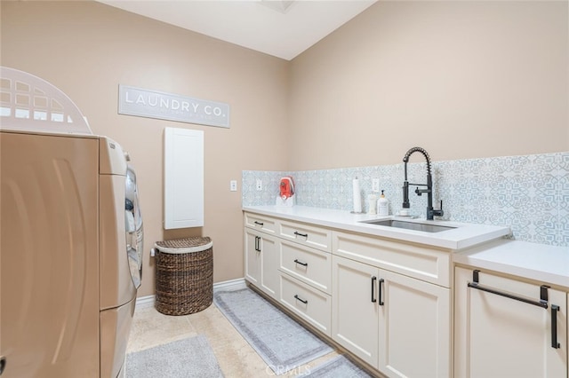 27 Round Up Rd, Bell Canyon, CA 91307 - washroom with washer / clothes dryer, cabinet space, and light tile patterned floors