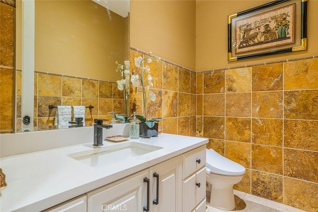 27 Round Up Rd, Bell Canyon, CA 91307 - half bathroom with tile walls, vanity, and toilet