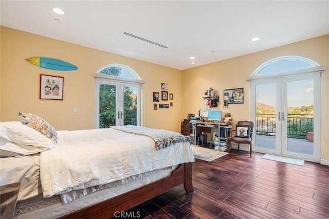 27 Round Up Rd, Bell Canyon, CA 91307 - bedroom with french doors, access to exterior, wood finished floors, and recessed lighting