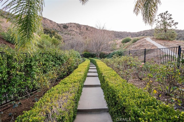 view of yard featuring a mountain view