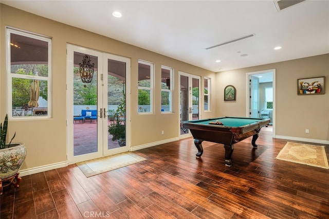 27 Round Up Rd, Bell Canyon, CA 91307 - playroom with french doors, wood finished floors, billiards table, and recessed lighting