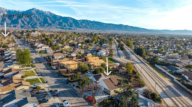 bird's eye view featuring a residential view and a mountain view