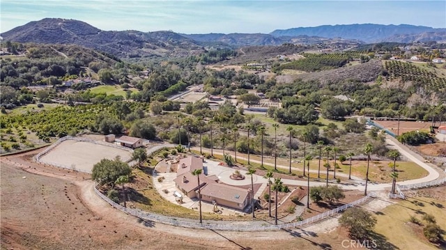 birds eye view of property featuring a mountain view