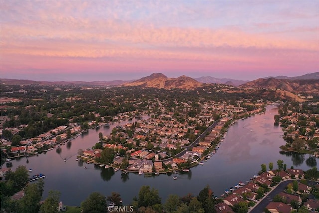 aerial view with a water and mountain view