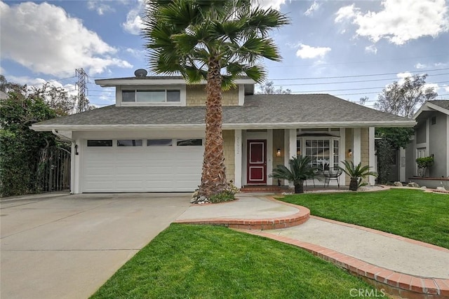 view of front of property featuring covered porch and a front yard