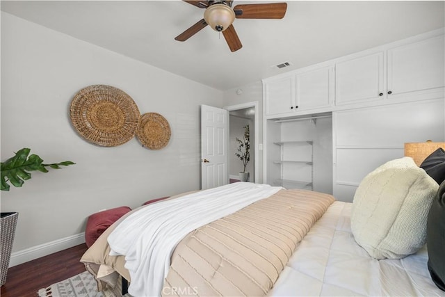 bedroom featuring ceiling fan and wood-type flooring