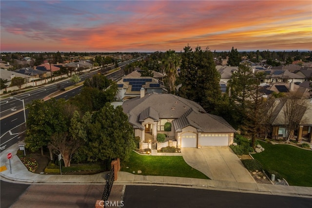 view of aerial view at dusk