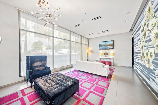 tiled bedroom with a chandelier and visible vents