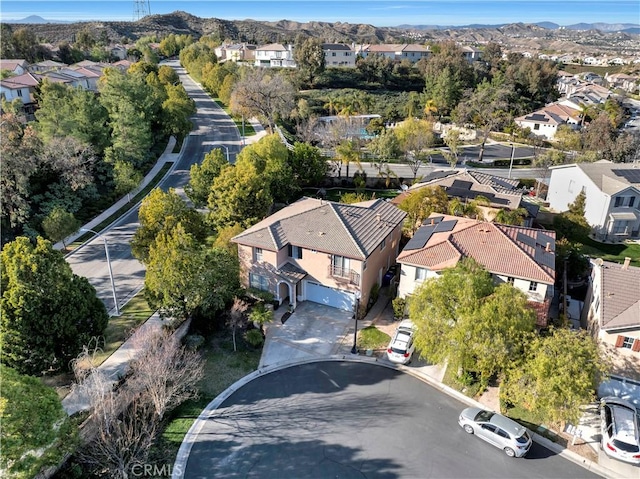 bird's eye view featuring a mountain view and a residential view