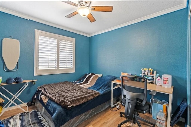 10151 Arrow Rte Unit 123, Rancho Cucamonga, CA 91730 - bedroom featuring crown molding, wood finished floors, ceiling fan, and a textured wall