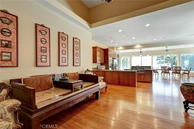 living room with light hardwood / wood-style flooring