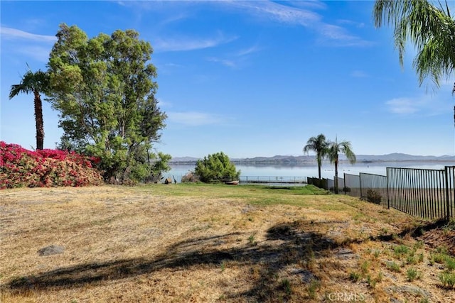 view of yard with a water view