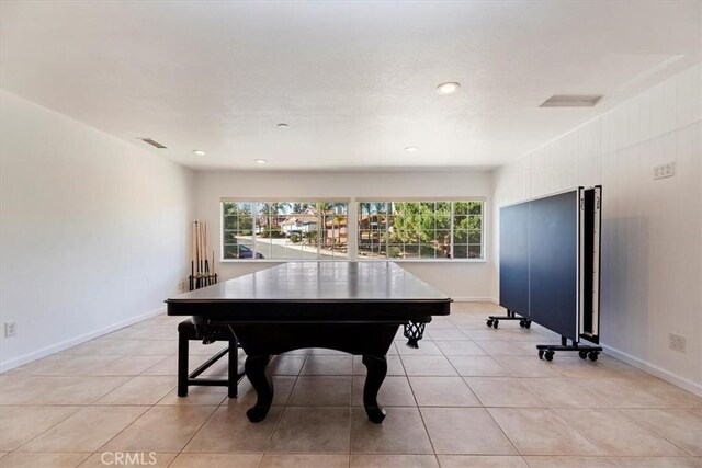 recreation room with recessed lighting, visible vents, baseboards, and light tile patterned floors