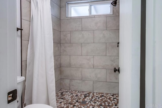 bathroom with toilet and walk in shower