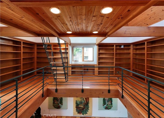 interior space with recessed lighting and wooden ceiling