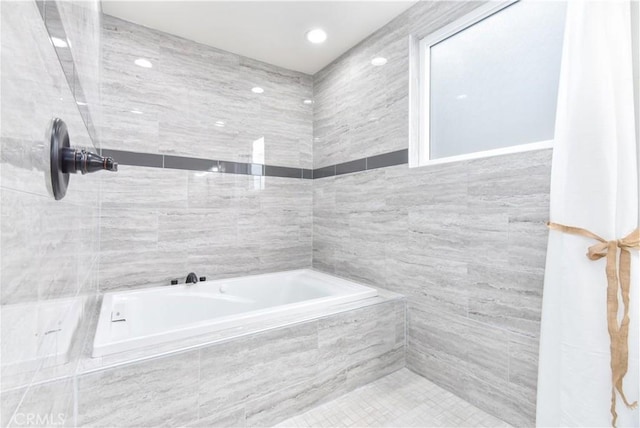 16791 Bayview Dr, Huntington Beach, CA 92649 - full bath featuring a relaxing tiled tub, tile walls, and tiled shower