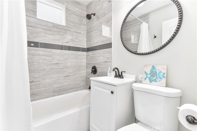 16791 Bayview Dr, Huntington Beach, CA 92649 - bathroom featuring toilet, shower / tub combo with curtain, and vanity