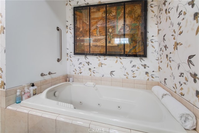 bathroom with tiled bath