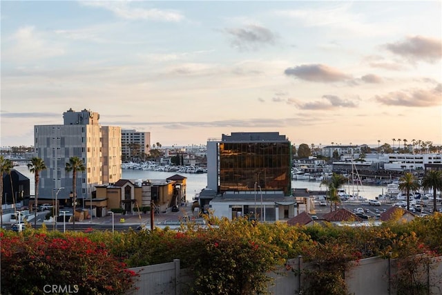 property's view of city featuring a water view