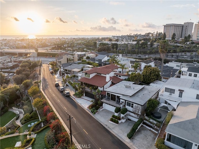 aerial view at dusk with a residential view