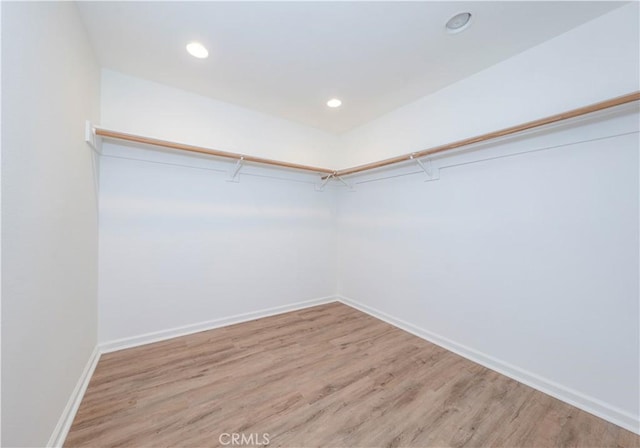 walk in closet with light wood-style flooring