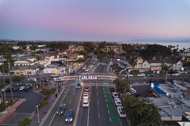 view of aerial view at dusk