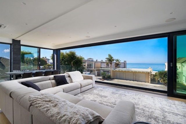 living room with a water view