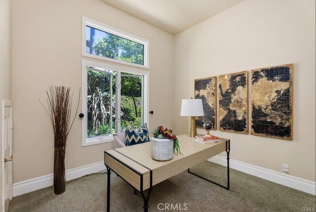 office area with carpet flooring and baseboards