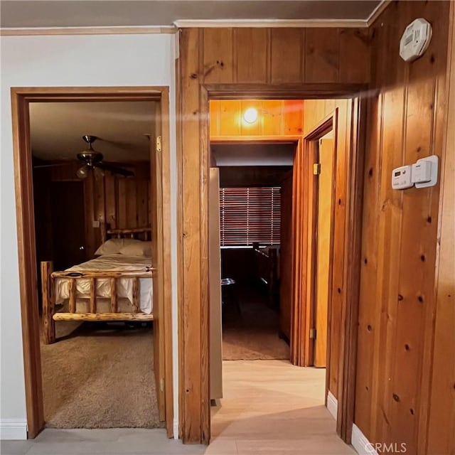 corridor with wood walls