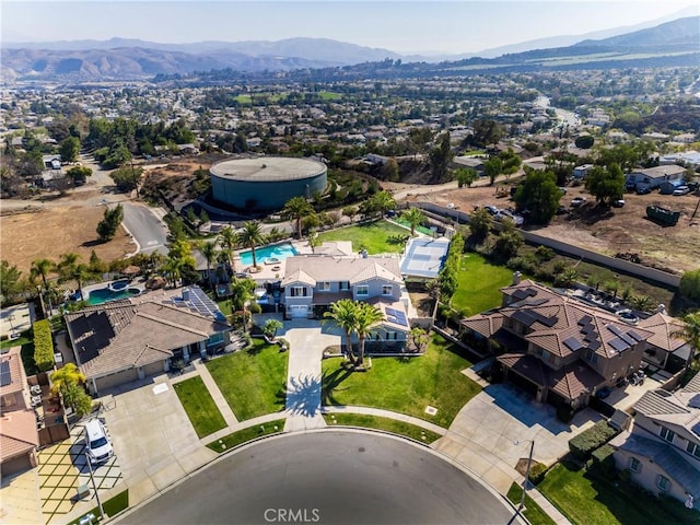 aerial view featuring a residential view and a mountain view