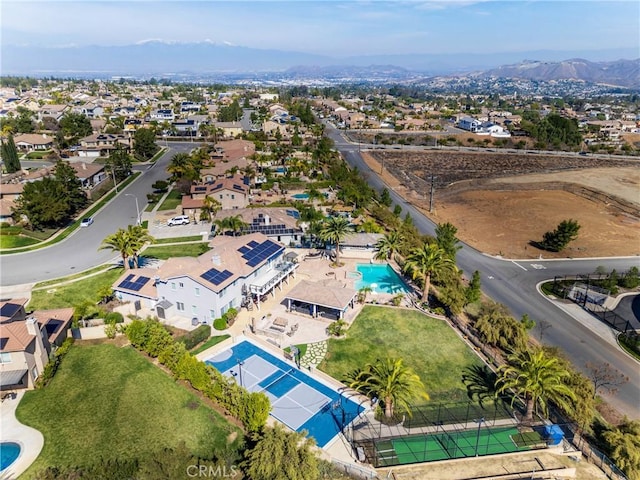 bird's eye view featuring a mountain view and a residential view