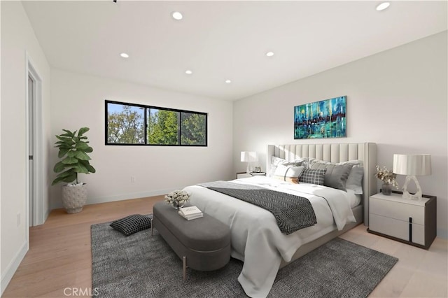 bedroom with light hardwood / wood-style flooring