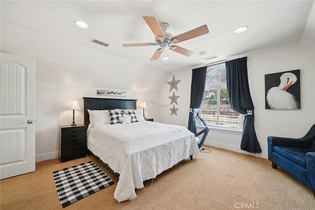 4210 Crestview Dr, Norco, CA 92860 - bedroom with lofted ceiling, carpet flooring, recessed lighting, and ceiling fan