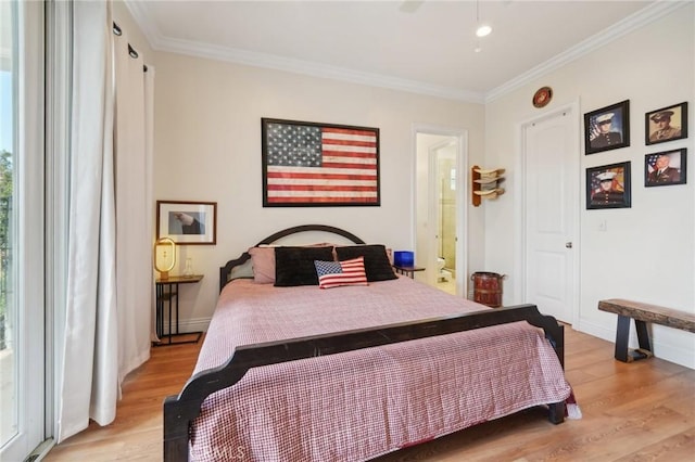 4210 Crestview Dr, Norco, CA 92860 - bedroom with light wood-type flooring, crown molding, and ensuite bathroom