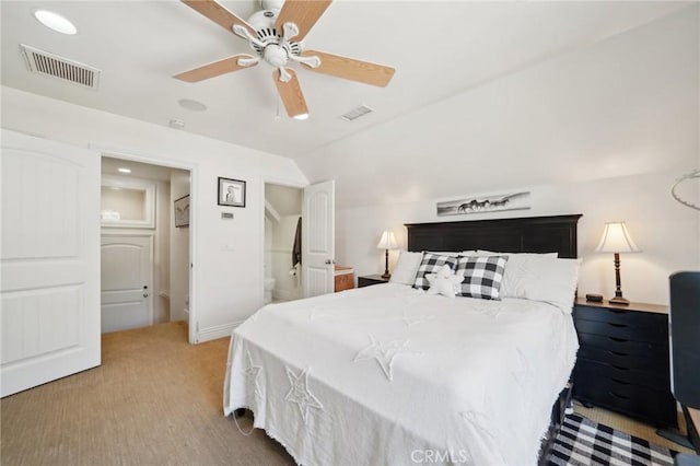 4210 Crestview Dr, Norco, CA 92860 - carpeted bedroom with lofted ceiling and ceiling fan