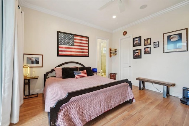 4210 Crestview Dr, Norco, CA 92860 - bedroom with light wood-style floors, crown molding, and ceiling fan