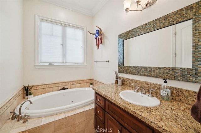 4210 Crestview Dr, Norco, CA 92860 - bathroom with vanity, a bath, and ornamental molding