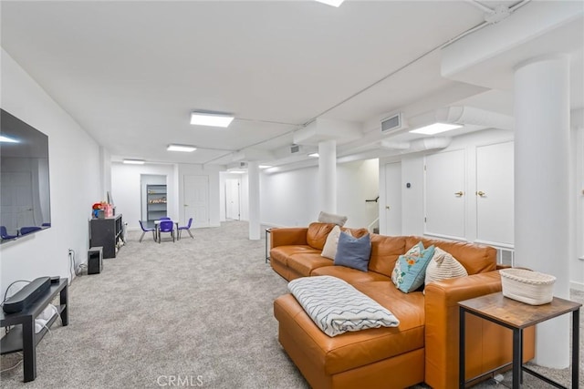 carpeted living room with visible vents