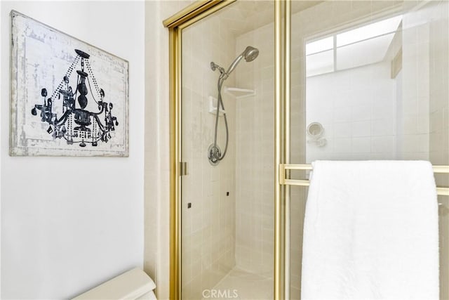 bathroom featuring a shower stall and toilet