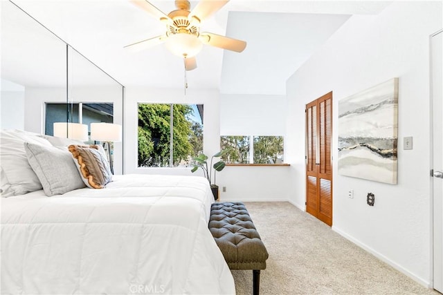 bedroom with baseboards, carpet, and a ceiling fan