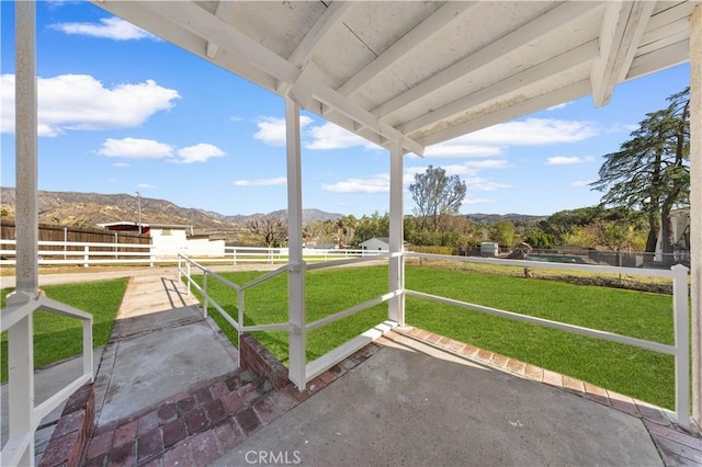 exterior space featuring a mountain view