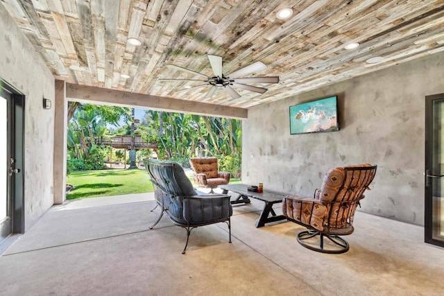 view of patio / terrace with ceiling fan and outdoor lounge area