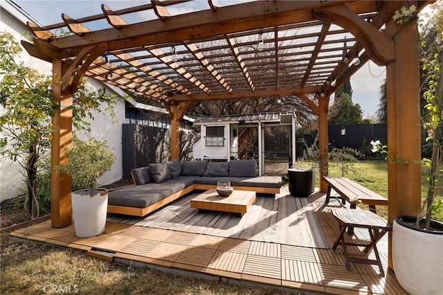 view of patio featuring a pergola and an outdoor hangout area