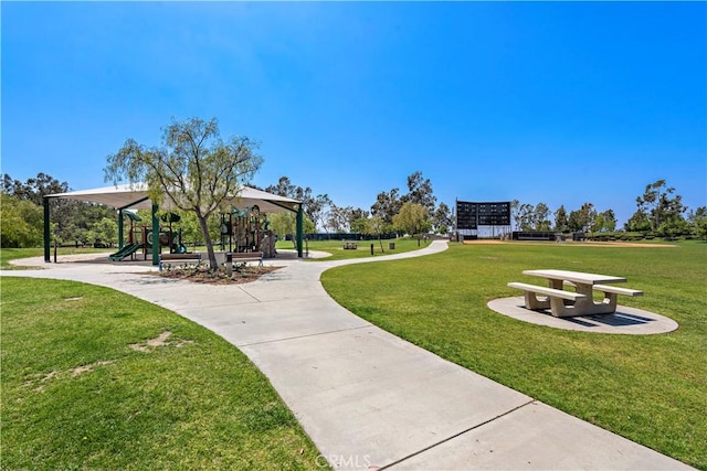 surrounding community featuring playground community, a yard, and mail area